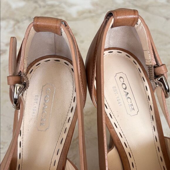 Coach Ashton Leather Peep Toe Platform Stiletto Heels - Picture 9 of 14